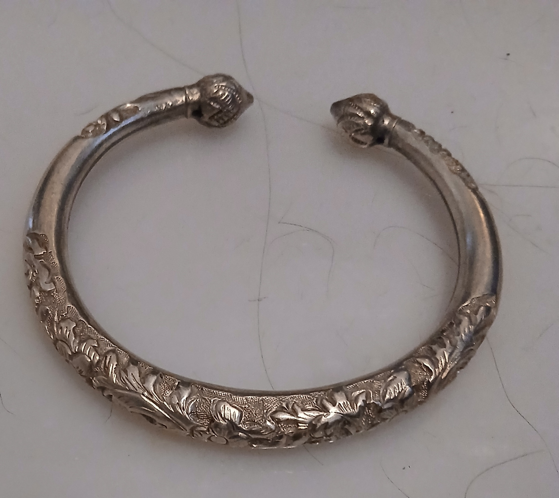 Ornate Silver Tone Bangle Bracelet