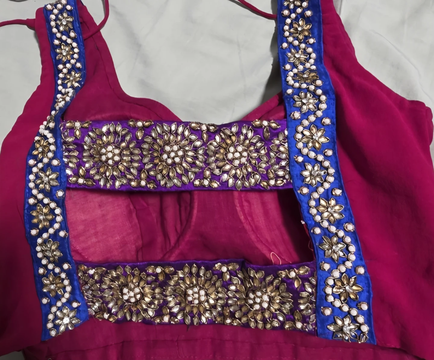 Red / Maroon Kundan saree - photo 3