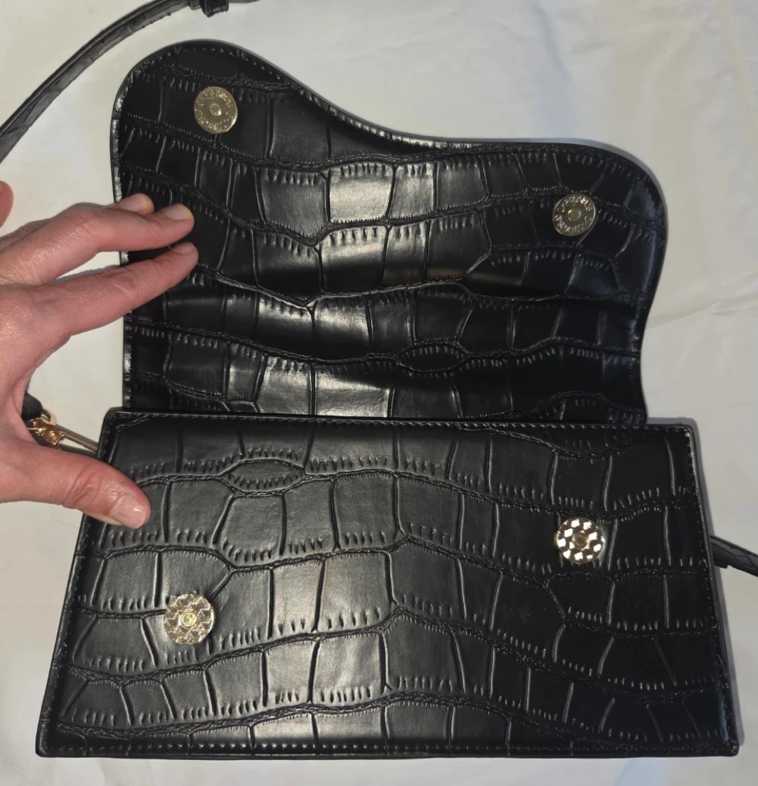 Black Croc-Embossed Shoulder Bag - photo 4