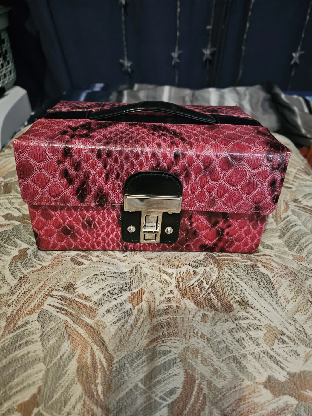 Pink Snake Print Jewellery Box with Mirror