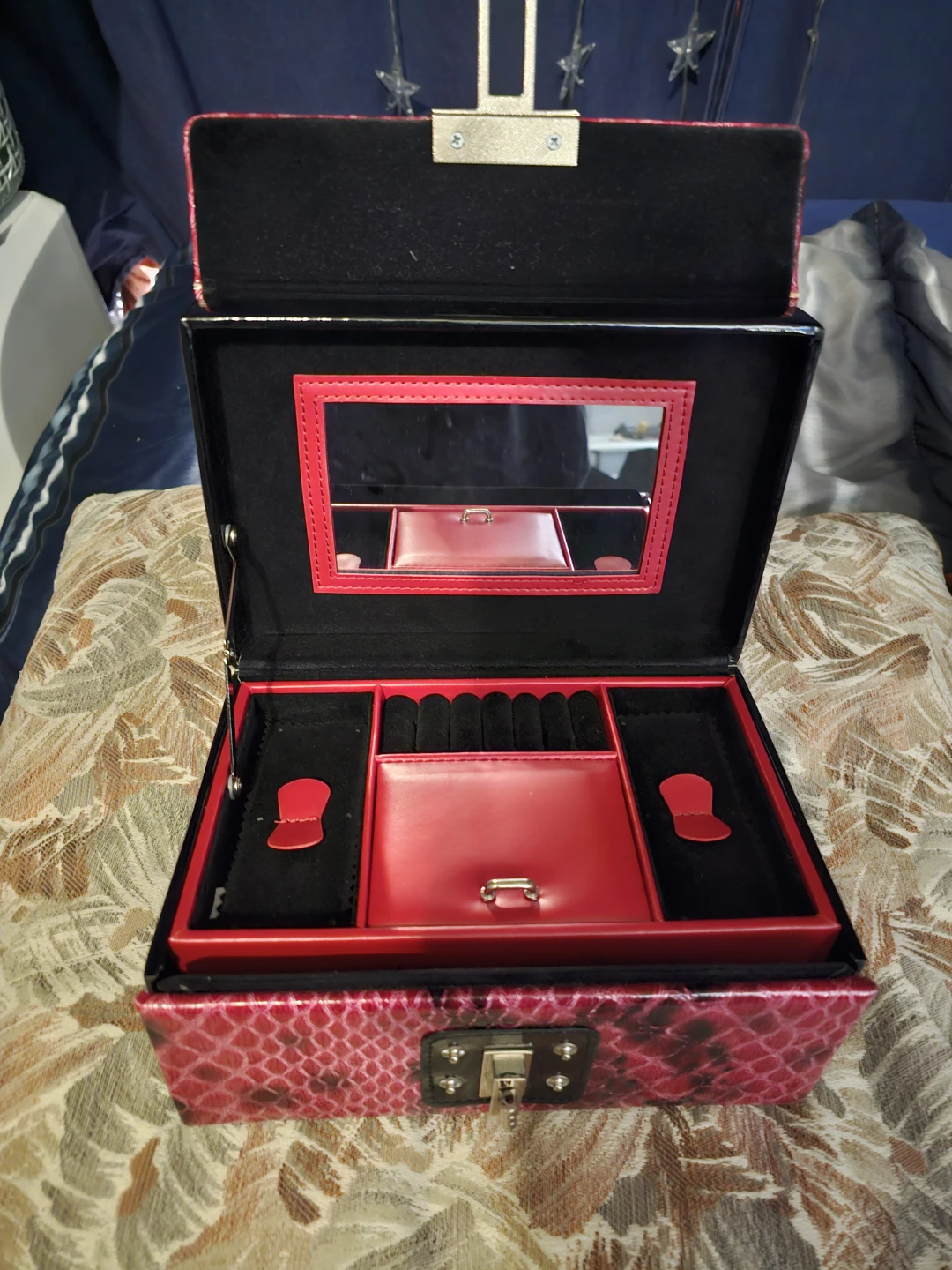 Pink Snake Print Jewellery Box with Mirror - photo 3
