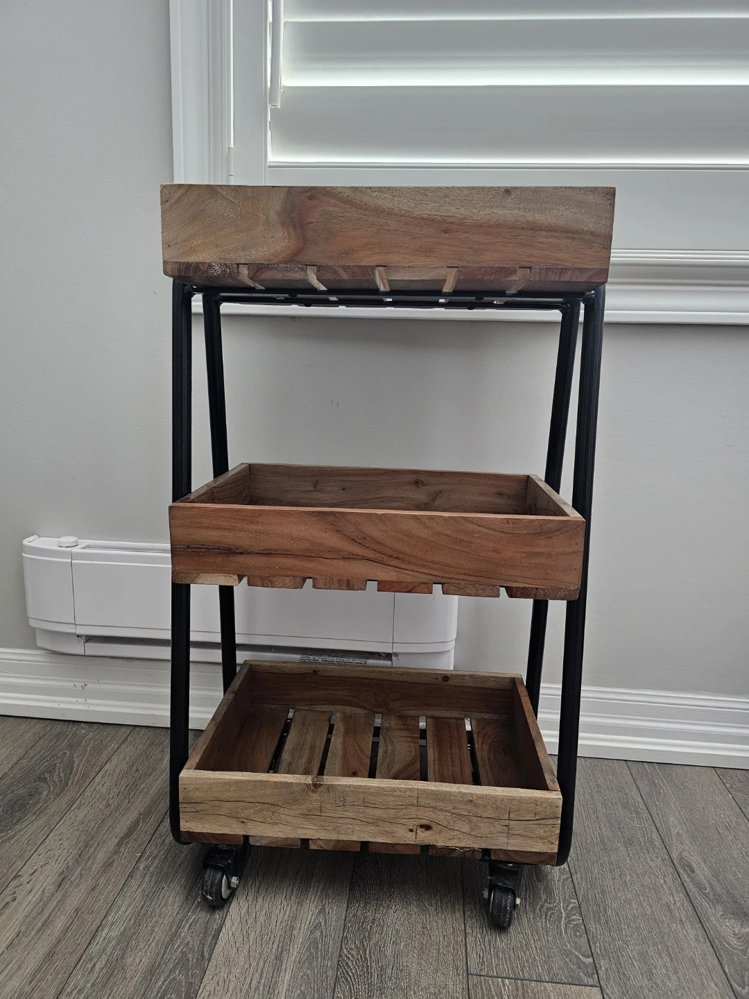 3-Tier Wooden Rolling Cart