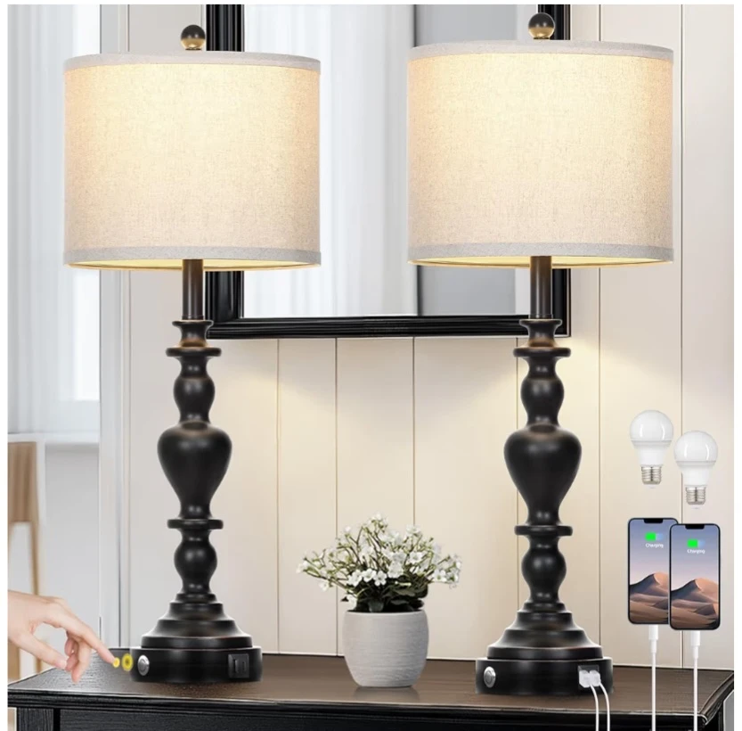 Black Table Lamp with USB Ports