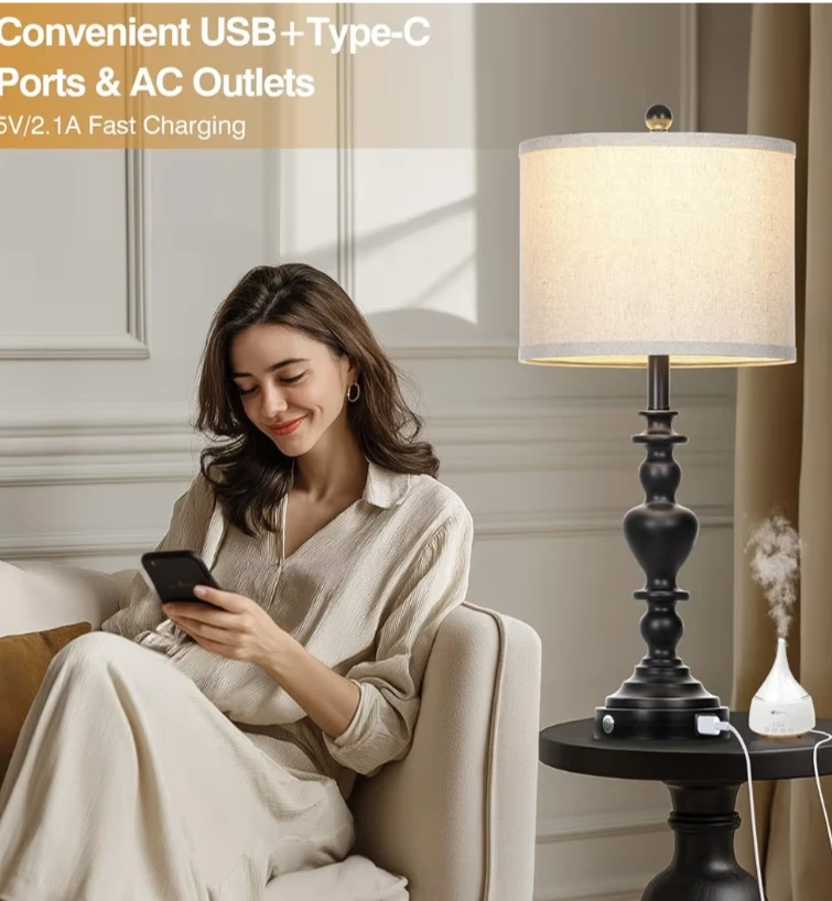 Black Table Lamp with USB Ports - photo 2
