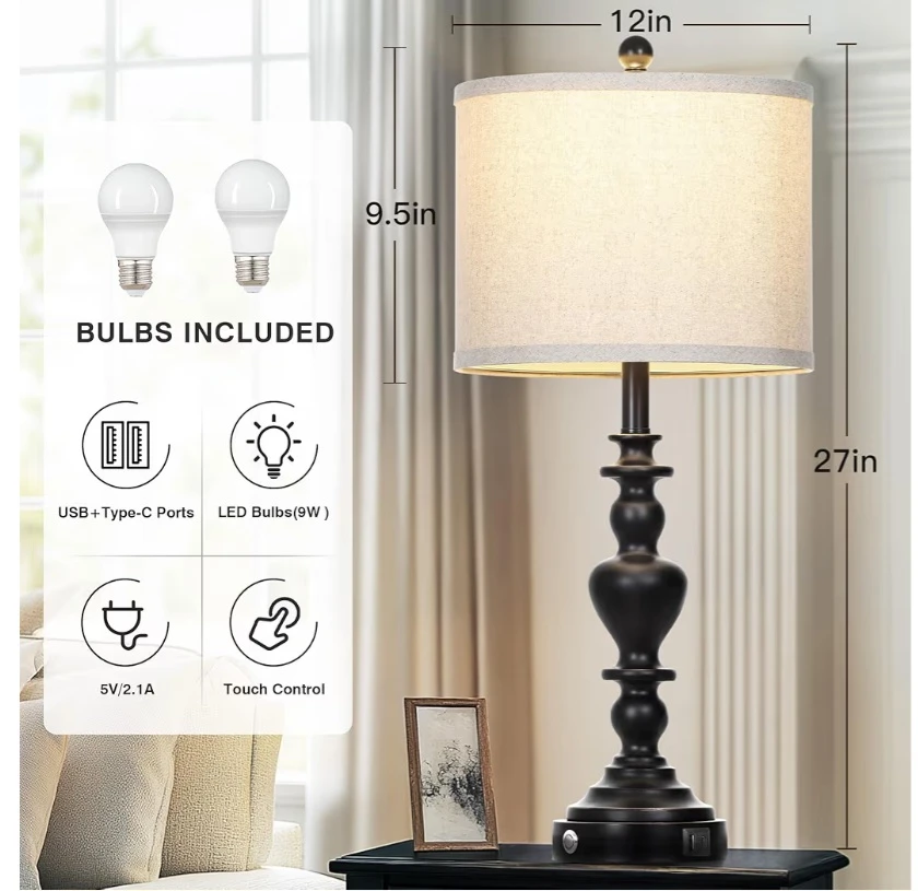 Black Table Lamp with USB Ports - photo 3