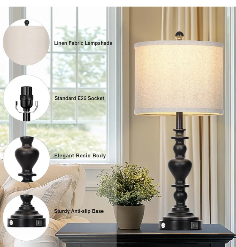Black Table Lamp with USB Ports - photo 4