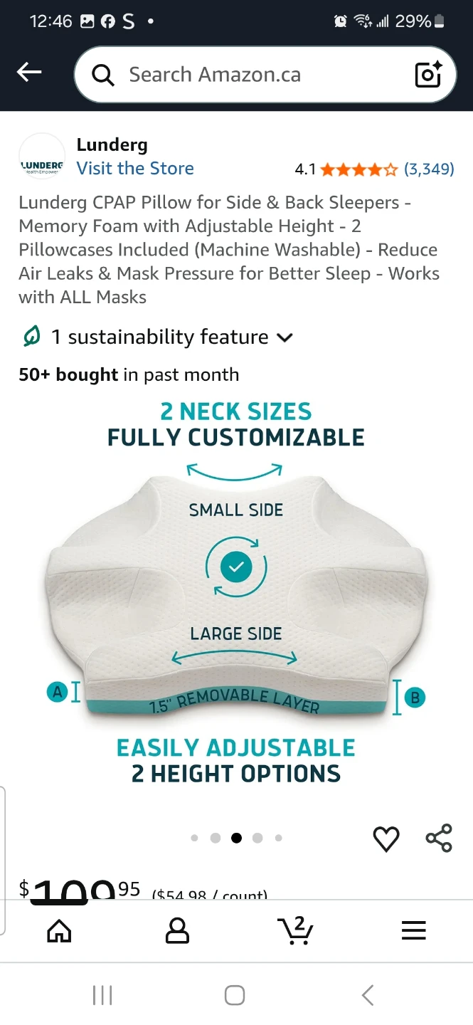 Lunderg CPAP Pillow for Side & Back Sleepers - Memory Foam - photo 2