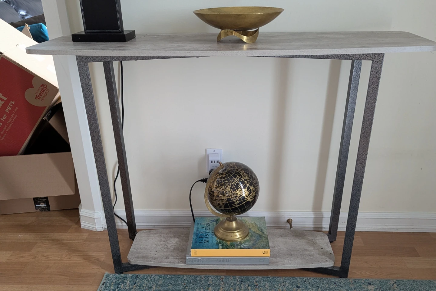 Console Table with Grey Wood-Look Top and Metal Frame