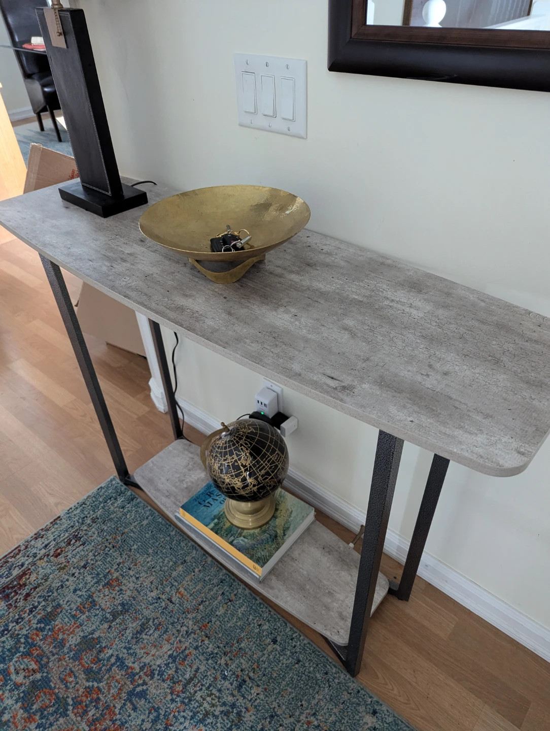 Console Table with Grey Wood-Look Top and Metal Frame - photo 2