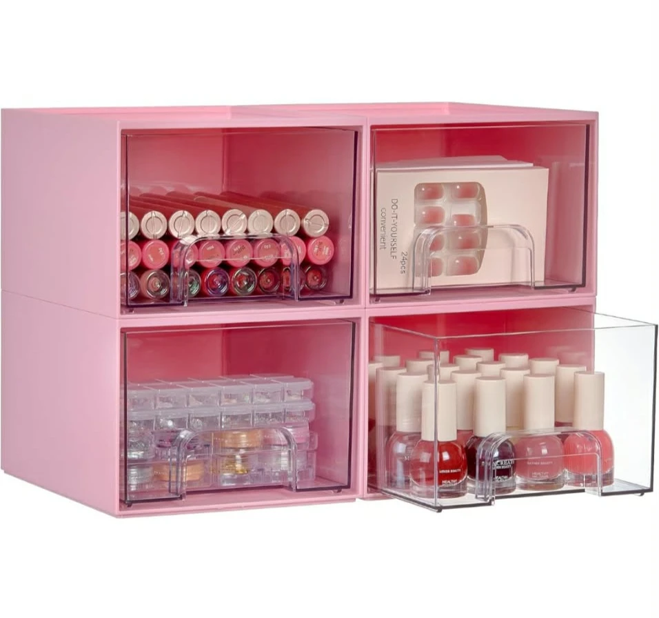 Vtopmart 4Pack Clear Stackable Storage Drawer, 4.4'' Tall ....
