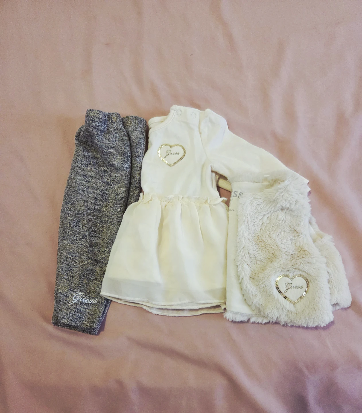 Guess Baby Girl Dress, Leggings & Vest Set