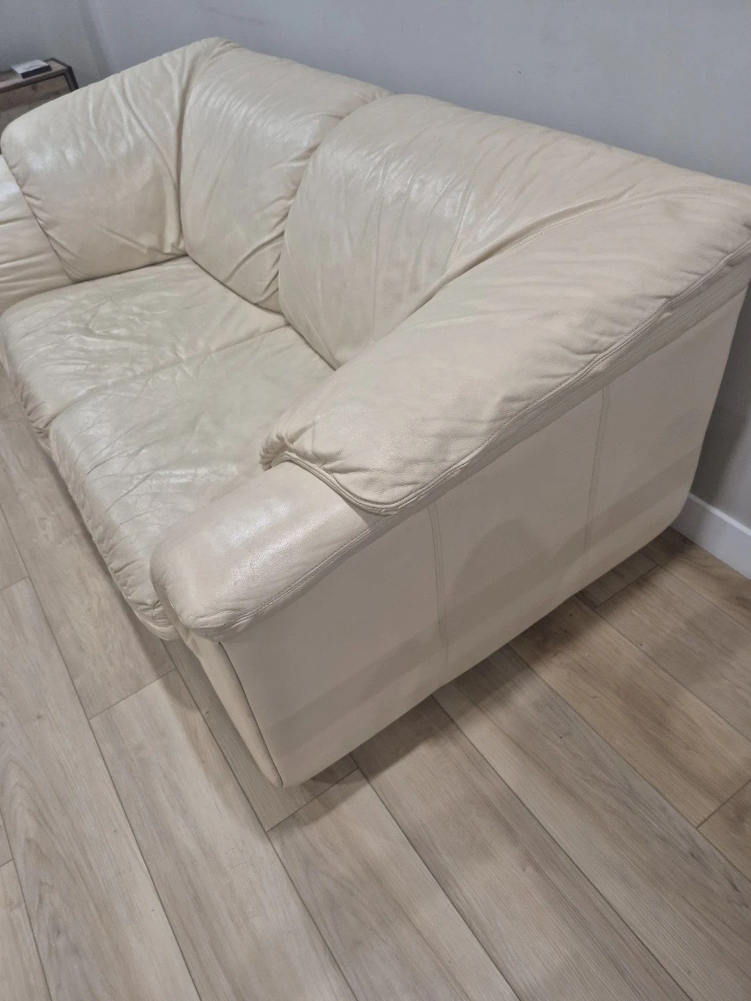 Off white real genuine Leather Loveseat  and long Sofa