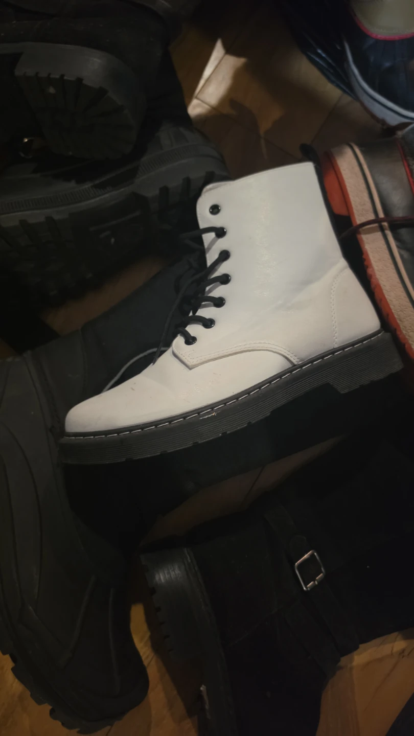 White Lace-Up Combat Boots