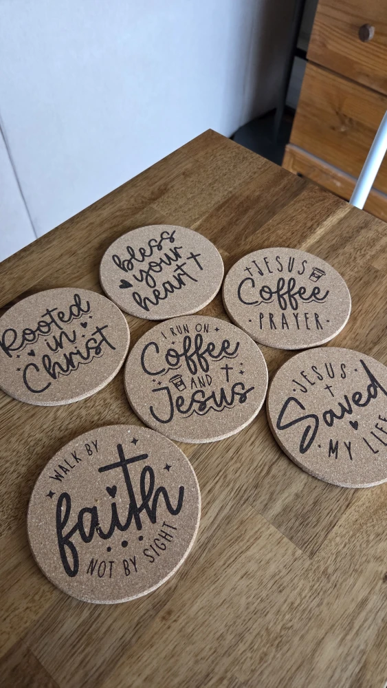 Christian Cork Coaster Set (6 new pcs)
