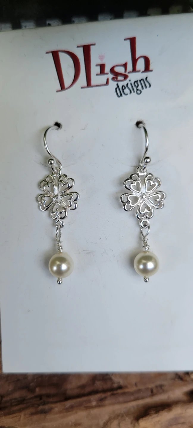 Sterling Flower charm with Swarovski pearl