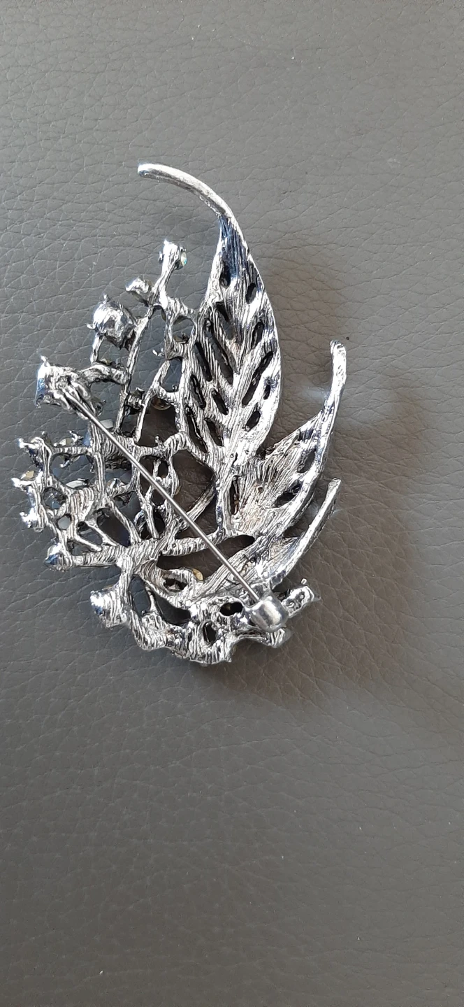 Silver tone brooch, green & blue stones - photo 3