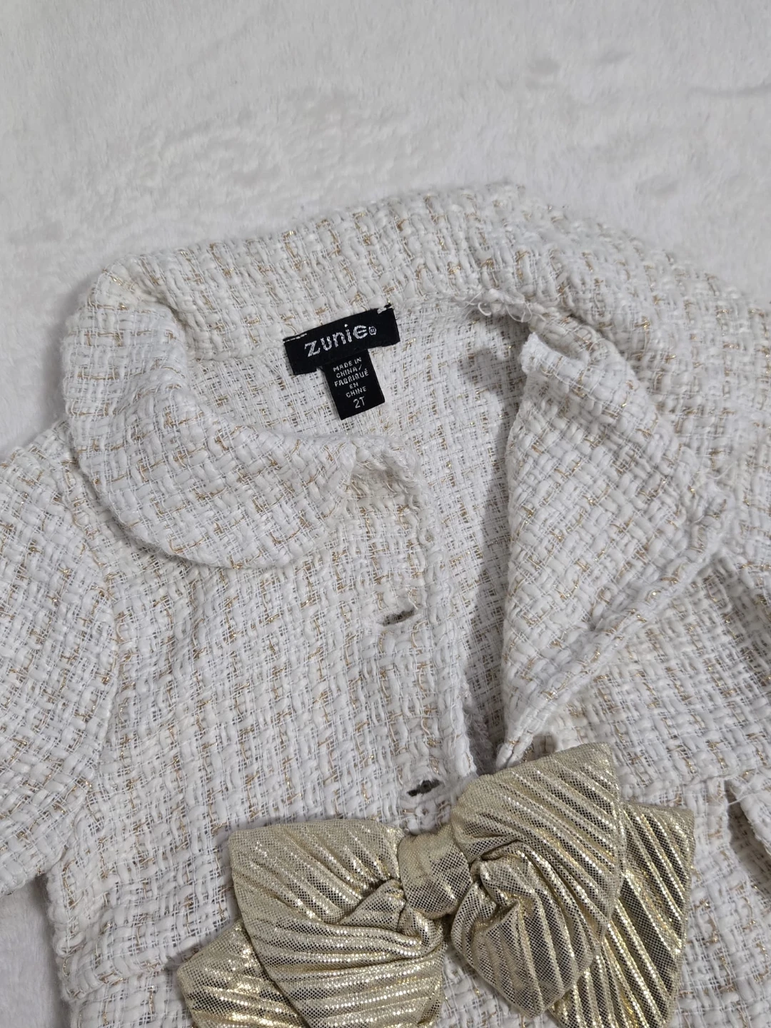 Zunie Girls White Tweed Bow Coat - Size 2T - photo 2