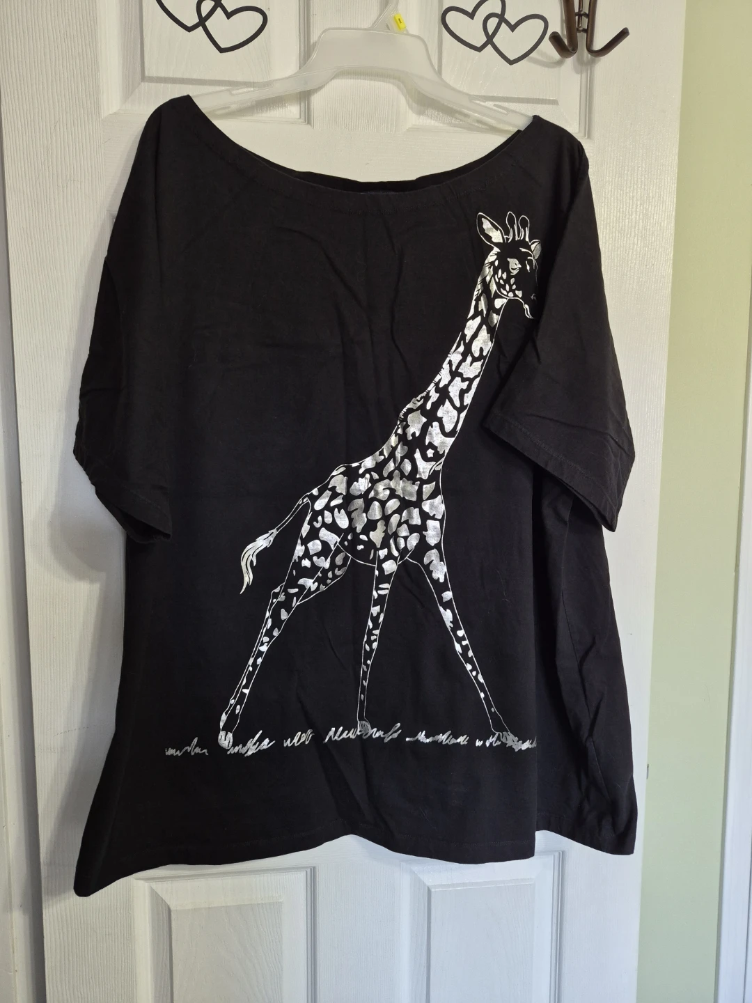 Penningtons Size 3X 100% Cotton Black Top with Large Giraffe