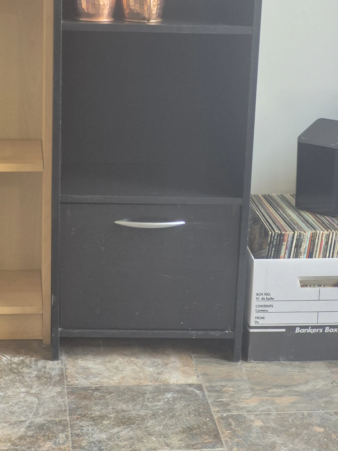 Black Tall Shelf Unit with Drawer - photo 2