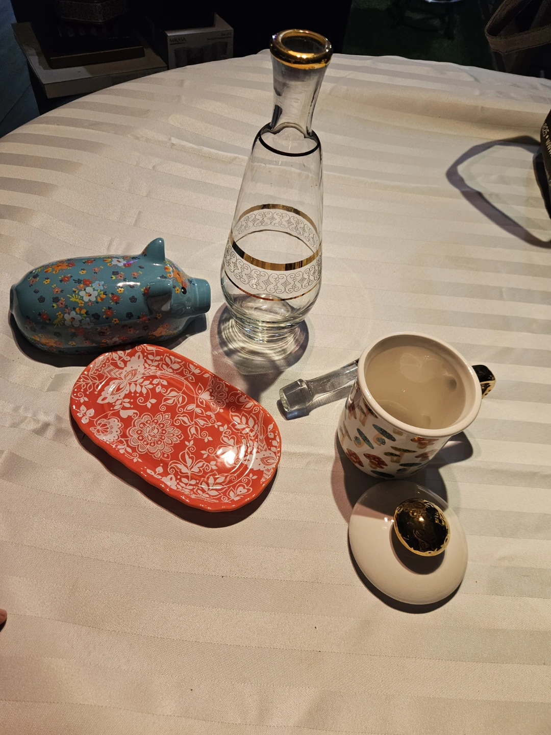 Decorative Glass Carafe, piggy butter container, Mug. - photo 2
