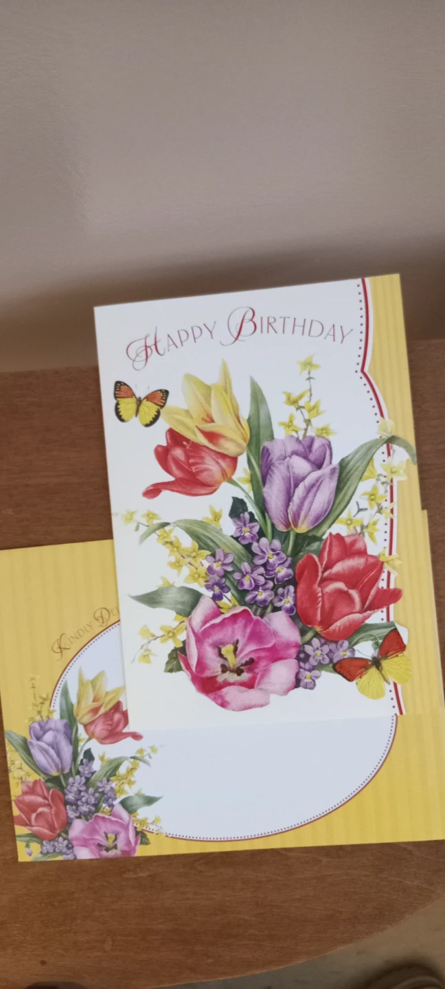 Happy Birthday Card with Tulips and Butterflies