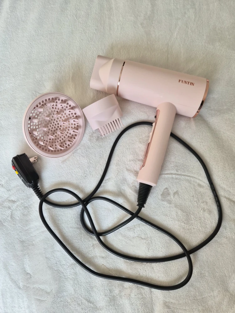 FUNTIN Pink Hair Dryer with Diffuser and Comb Attachment