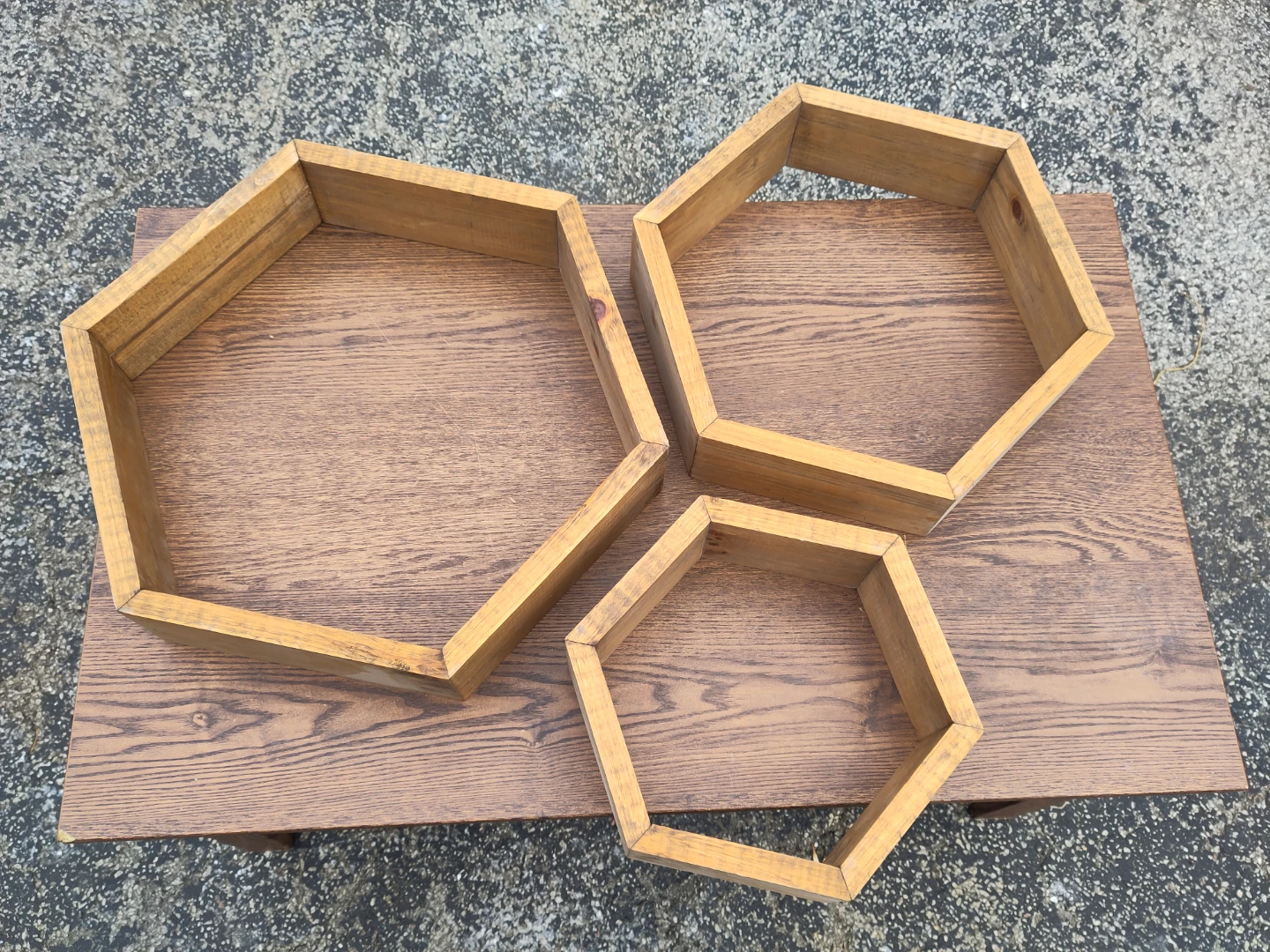 Set of 3 Hexagon Honeycomb Wooden Shelves
