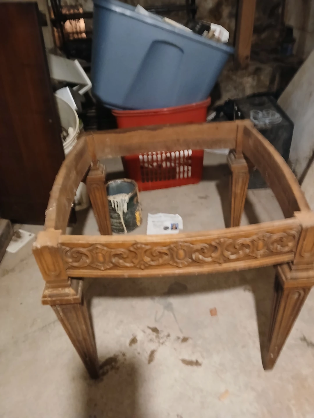 Vintage Carved Wood Table Base with Marble Top