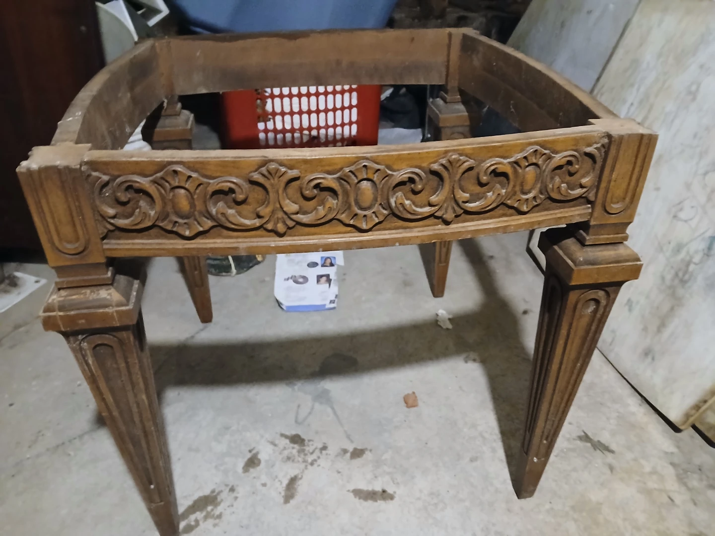 Vintage Carved Wood Table Base with Marble Top - photo 2