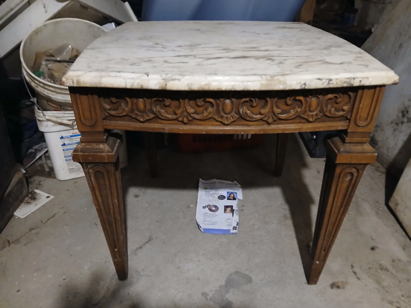 Vintage Carved Wood Table Base with Marble Top - photo 3