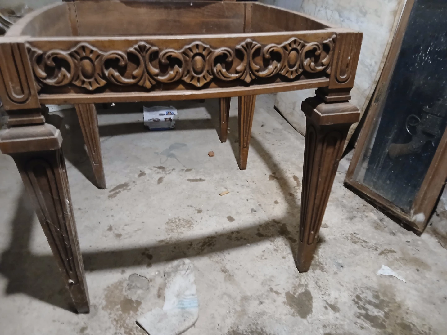 Vintage Carved Wood Table Base with Marble Top - photo 4