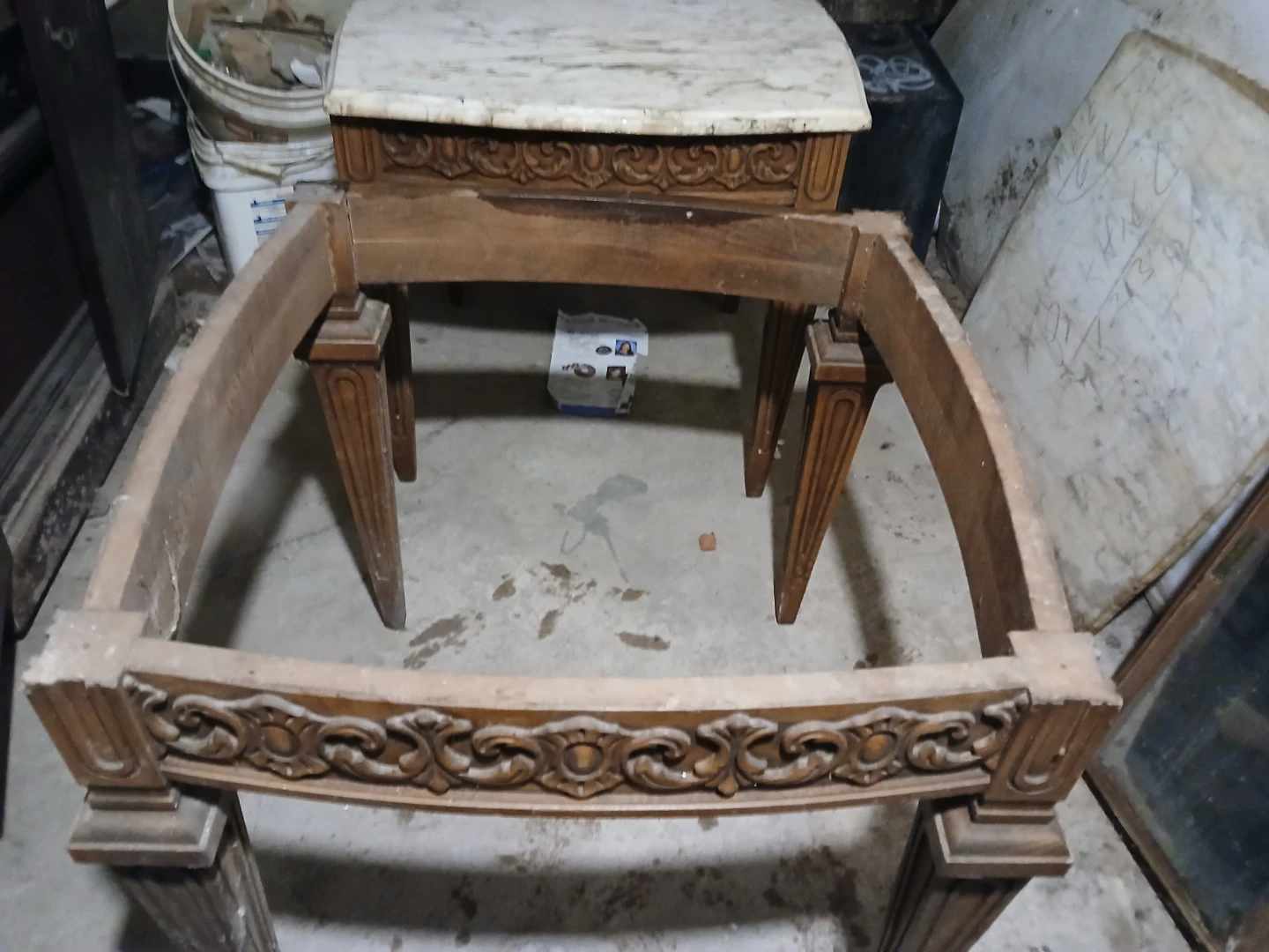 Vintage Carved Wood Table Base with Marble Top - photo 5