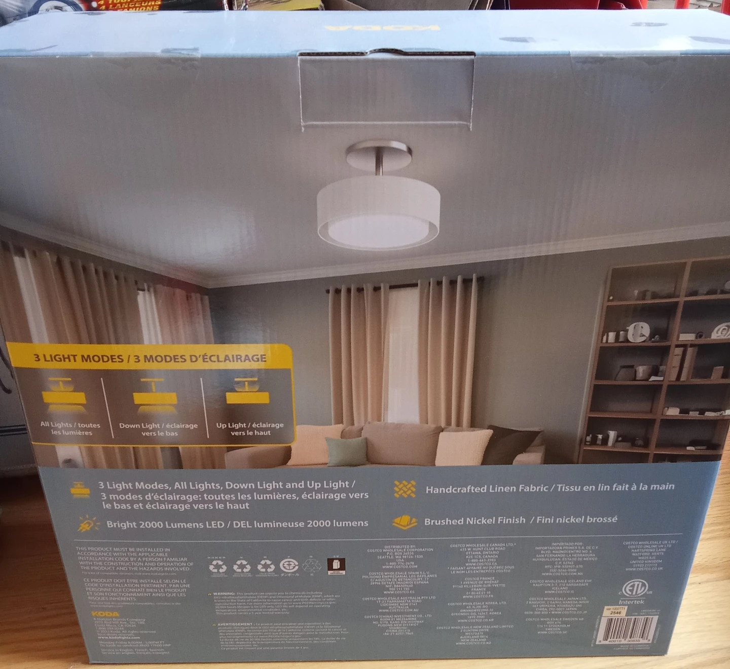 NEW KODA Duo-Mount Fabric Drum Ceiling Light - Brushed Nickel - photo 2