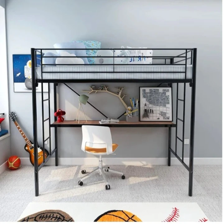 Black Twin Metal Loft Bed with Desk - photo 3