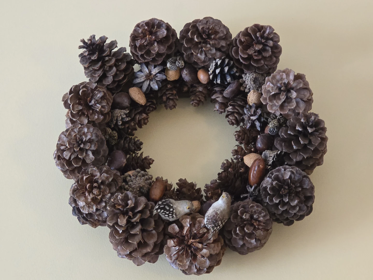 Rustic Pinecone Wreath with Acorns and Birds