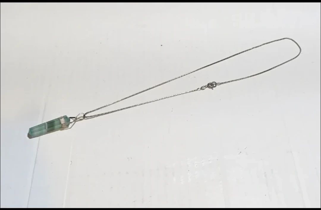 925 Silver 9 Inches Long When Closed - Necklace With Green Stone - photo 2