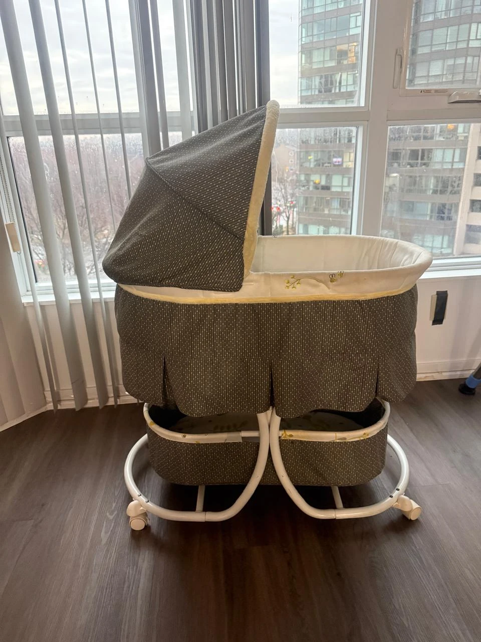 Baby Bassinet with Canopy and Storage Baskets