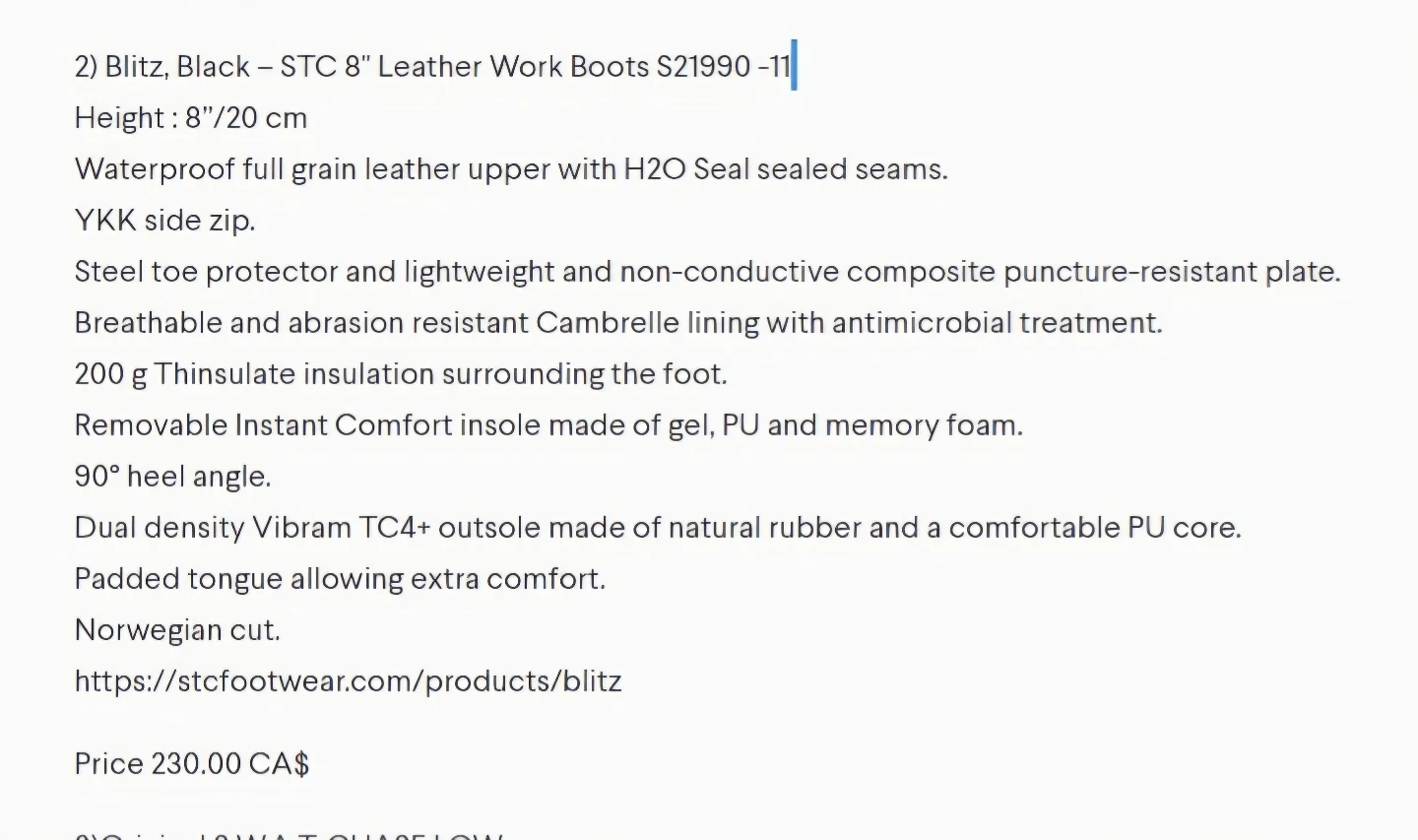 🥕STC Blitz Black 8" Leather Work Boots S21990-11 - photo 3