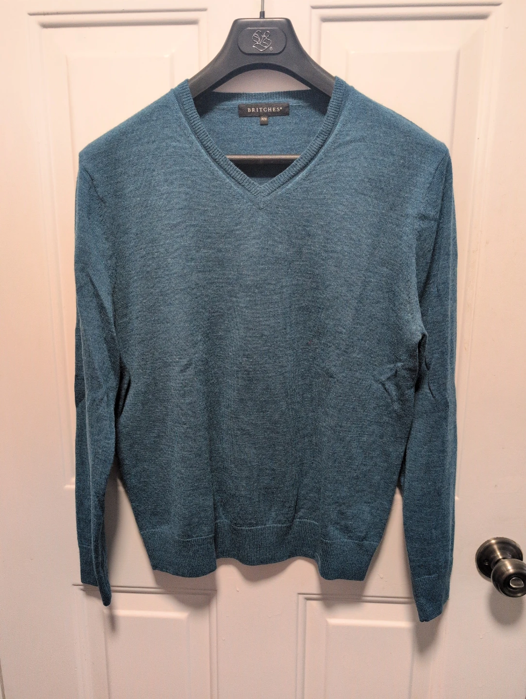 Britches Men's V-Neck Sweater M/L Teal Merino Wool Blend