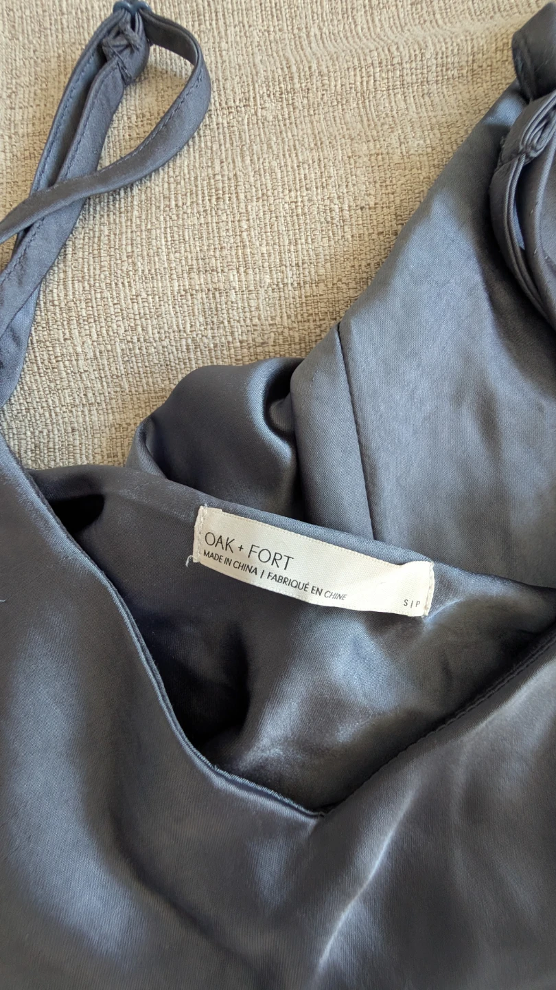 Oak + Fort Grey Satin Slip Dress - Size S