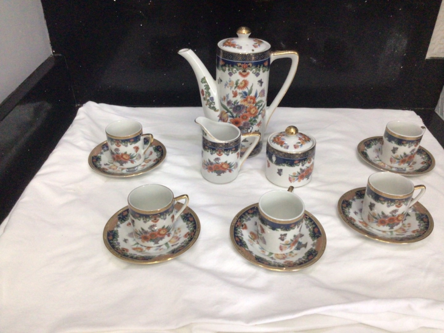 Floral Coffee Tea Set 6 Cups Saucers Creamer Sugar Pot - photo 3