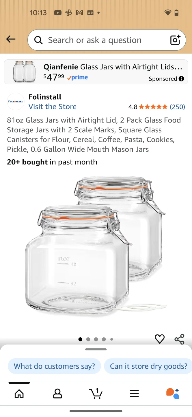 Qianfenie 81oz Glass Jars with Airtight Lids - 2 Pack - photo 2