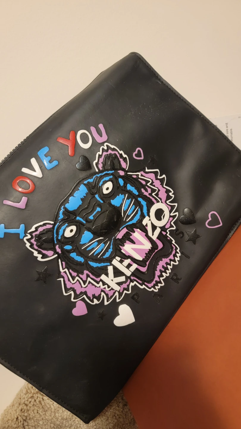 KENZO Black Tiger I Love You Clutch Pouch