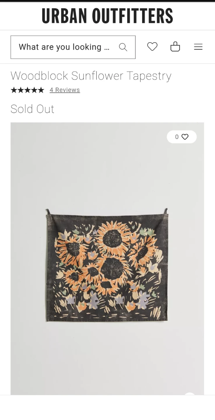Urban Outfitters Woodblock Sunflower Tapestry - photo 4