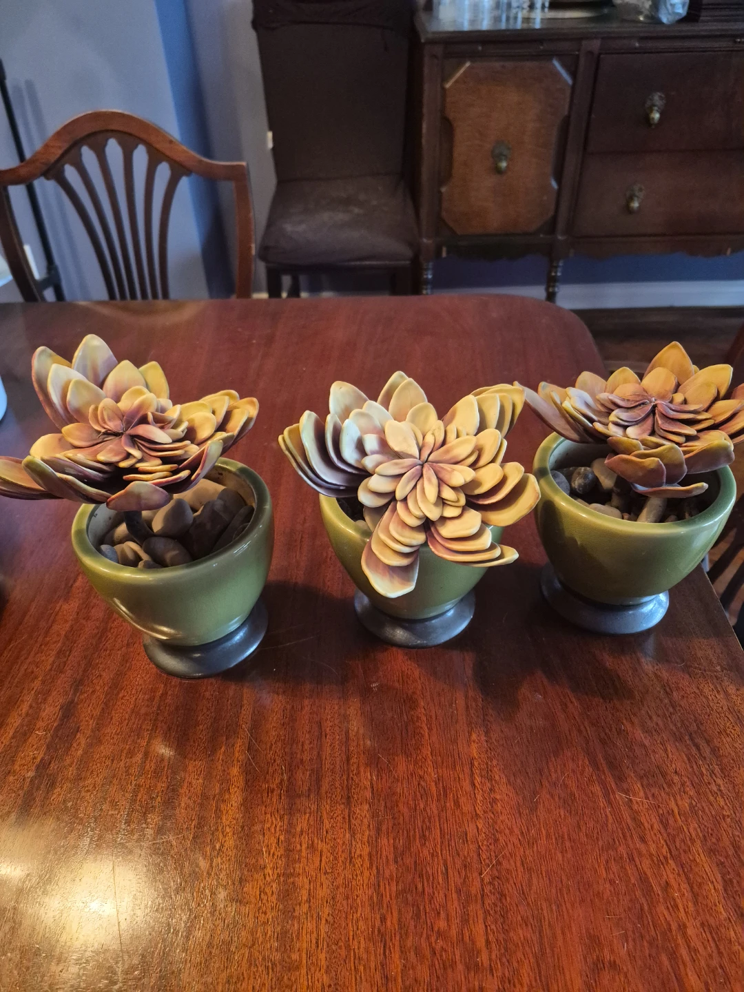 Set of 3 Faux Succulent Plants in Green Pots
