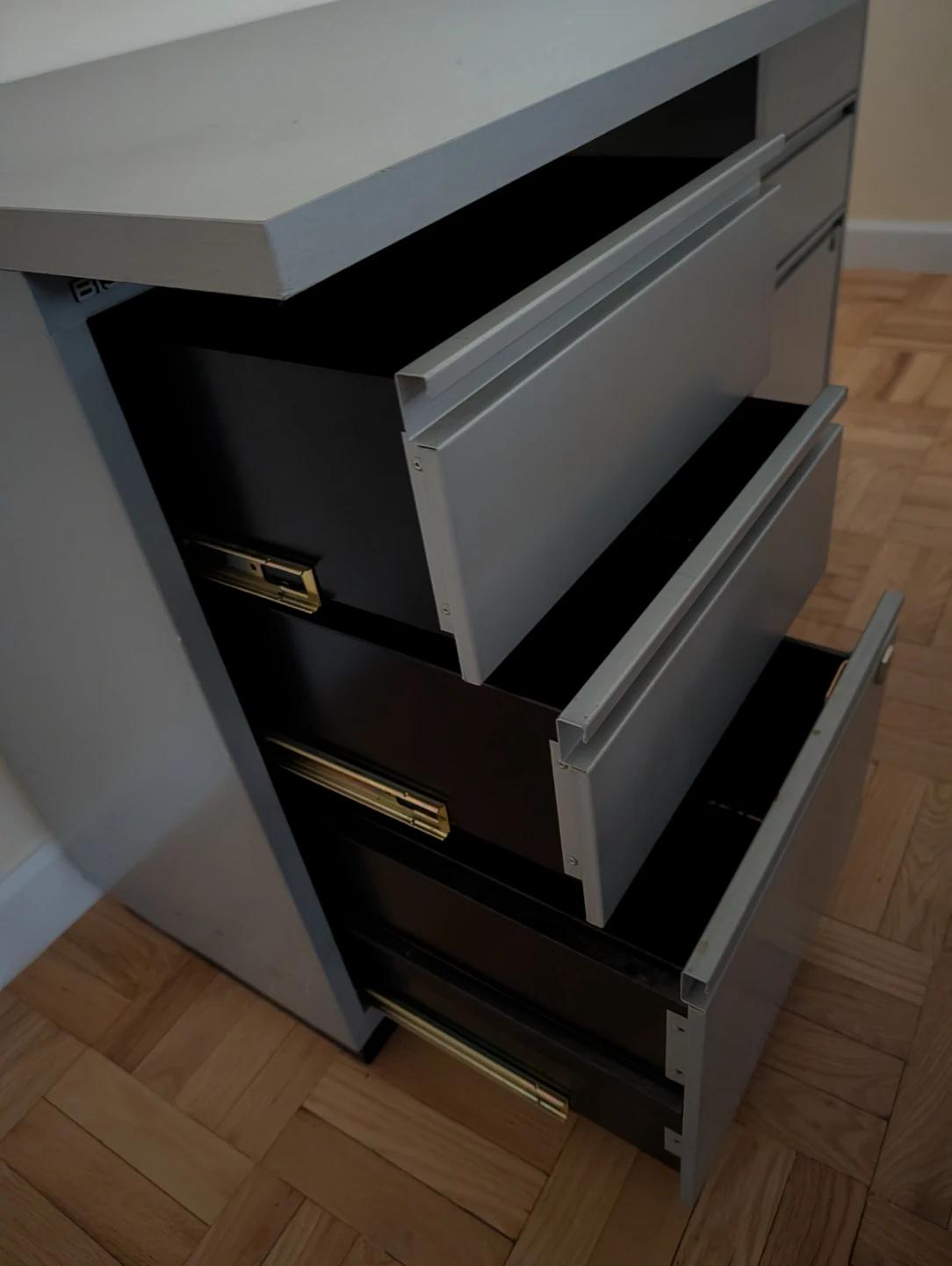 Grey Desk top with 2 metal grey file cabinets - photo 2