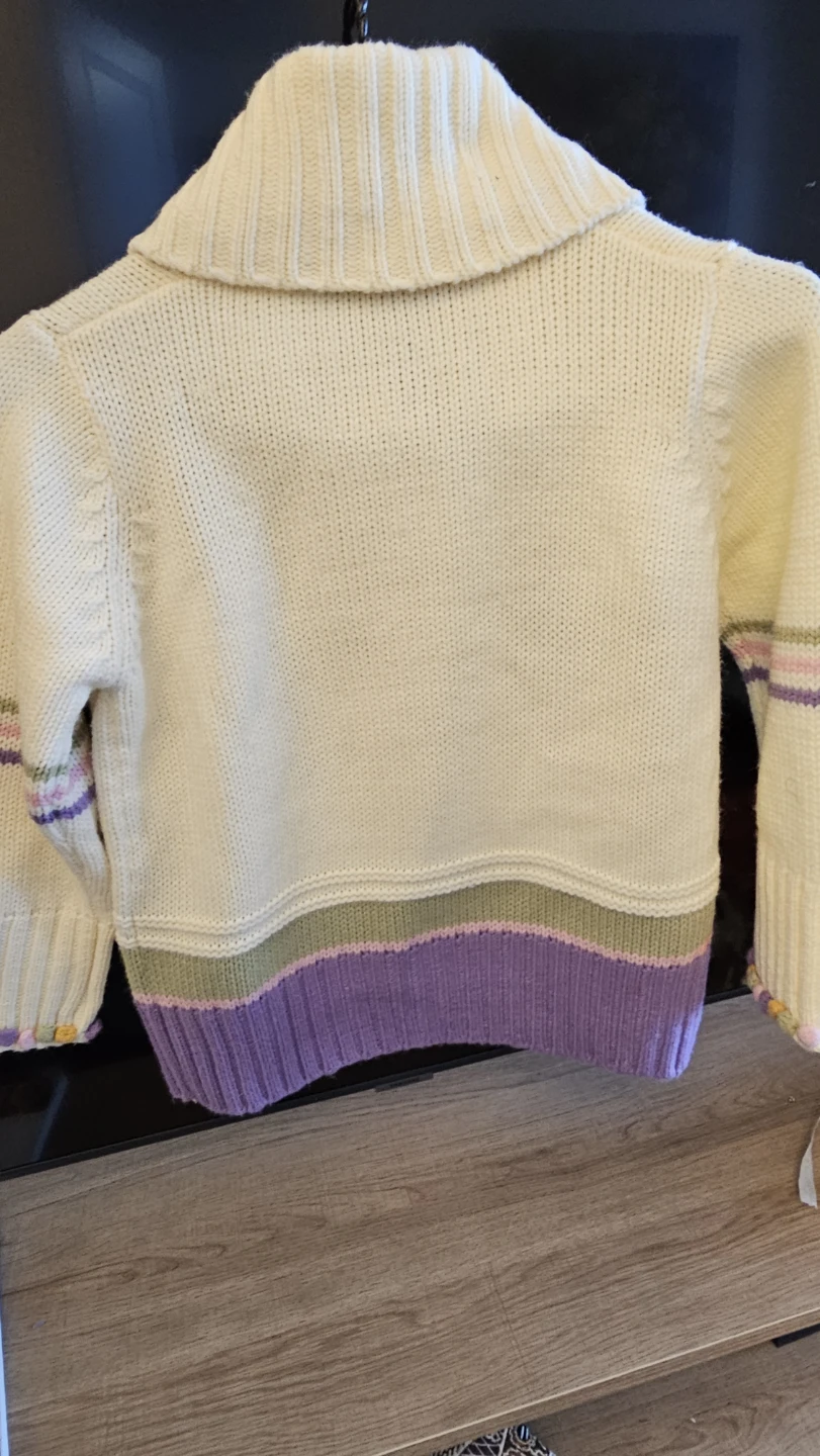 Cream Embroidered Cardigan with Purple and Green Trim - photo 3