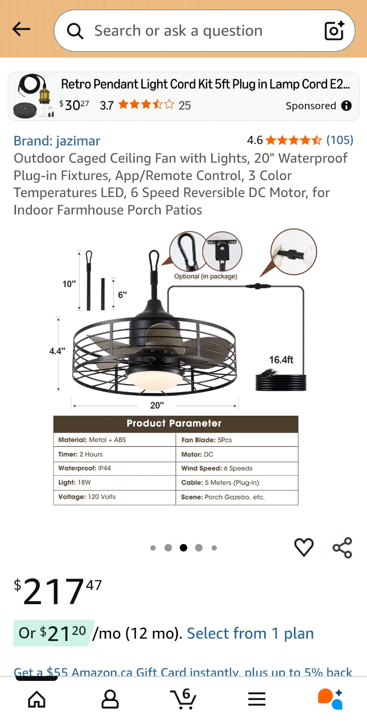 Jazimar Outdoor Caged Ceiling Fan with Lights 20" - photo 5
