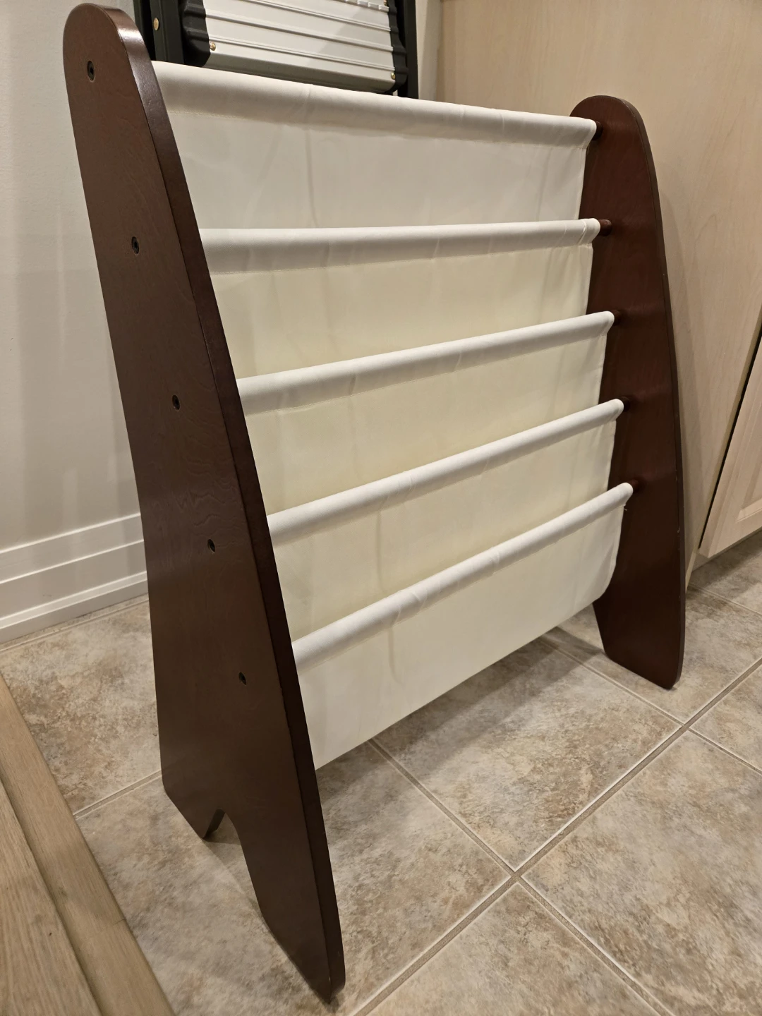 Wooden Bookshelf with Cream Fabric Shelves - photo 2