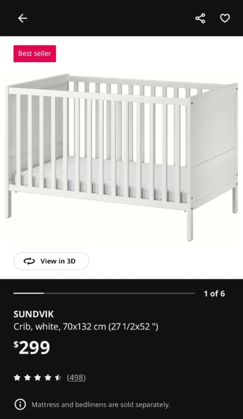 IKEA SUNDVIK Crib, White - photo 4